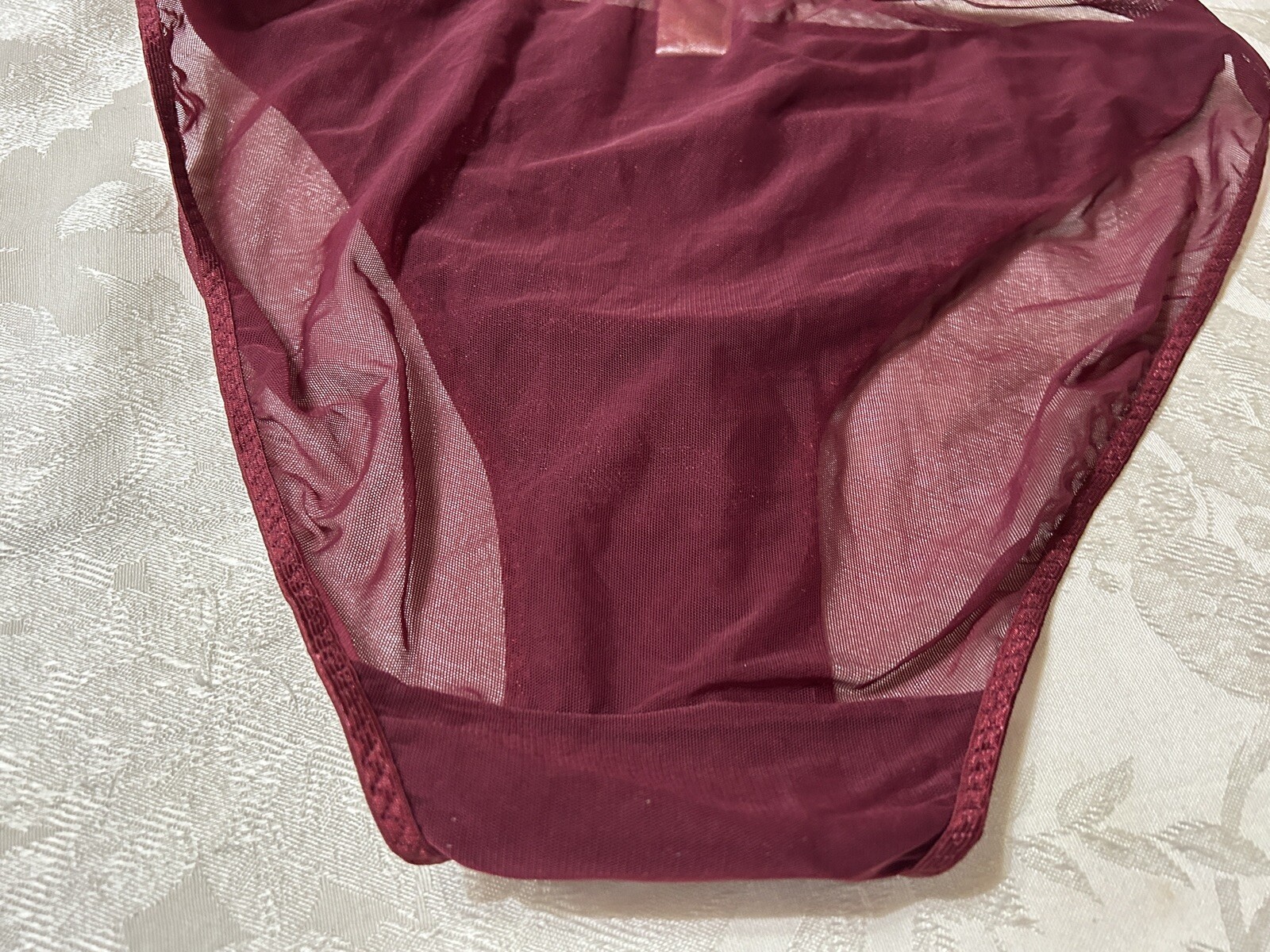 Vtg Unbranded Embellished Satin Lined Front Sheer Mesh Back Hi-Leg 9 Panties