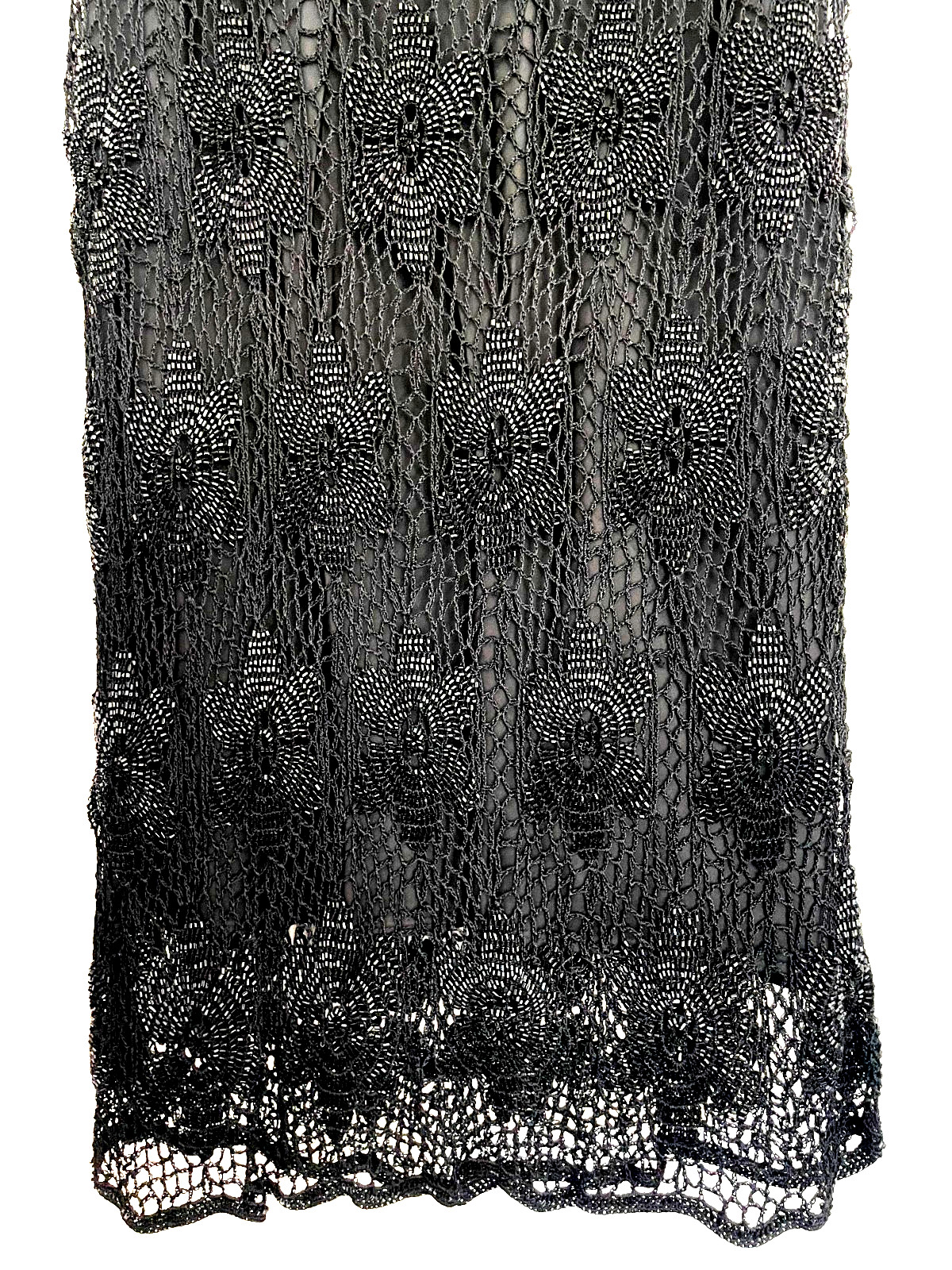 Vintage Alberta Ferretti Beaded Crochet Low Rise Bias Midi Skirt Black Sz M Y2K