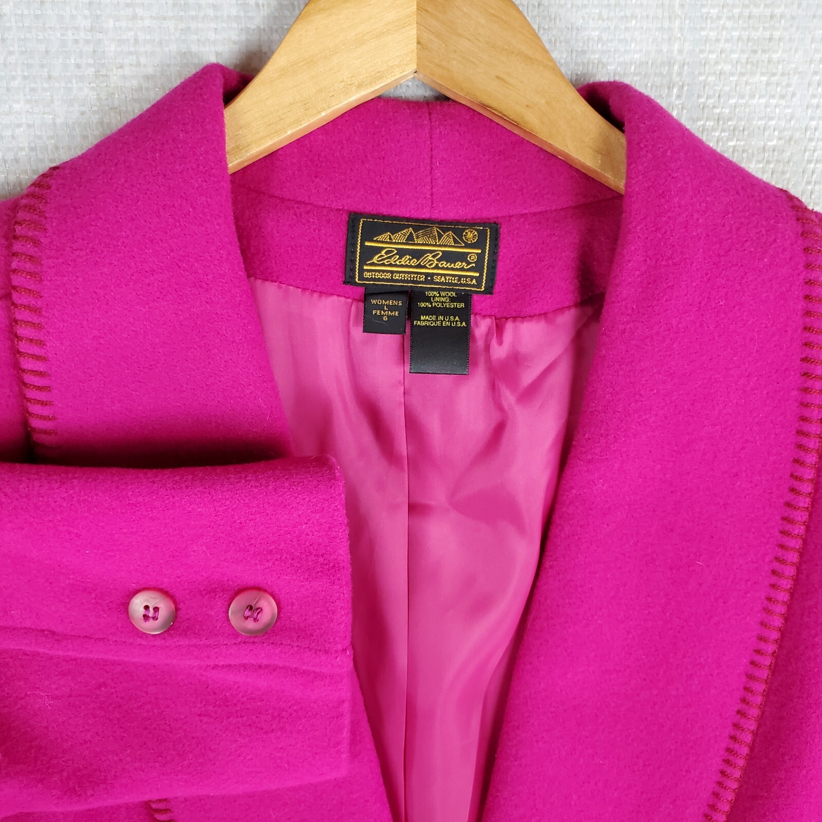 VTG EDDIE BAUER USA Size Large 100% Wool Womens Pink Shawl Barn Chore Coat