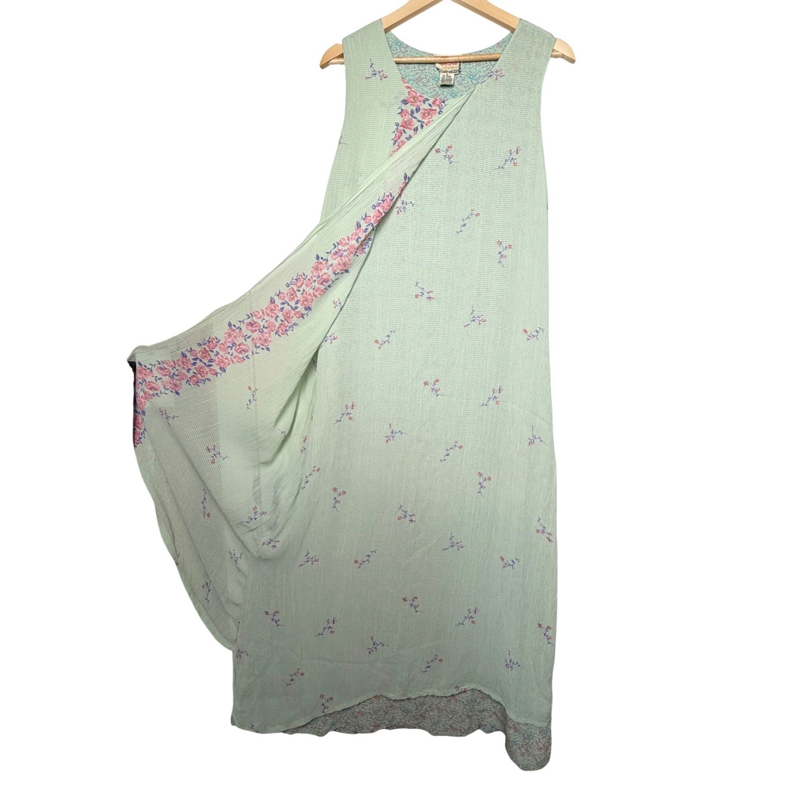 VTG April Cornell Sage Green Asymmetrical Midi Dress Size M Cottagecore Flowy