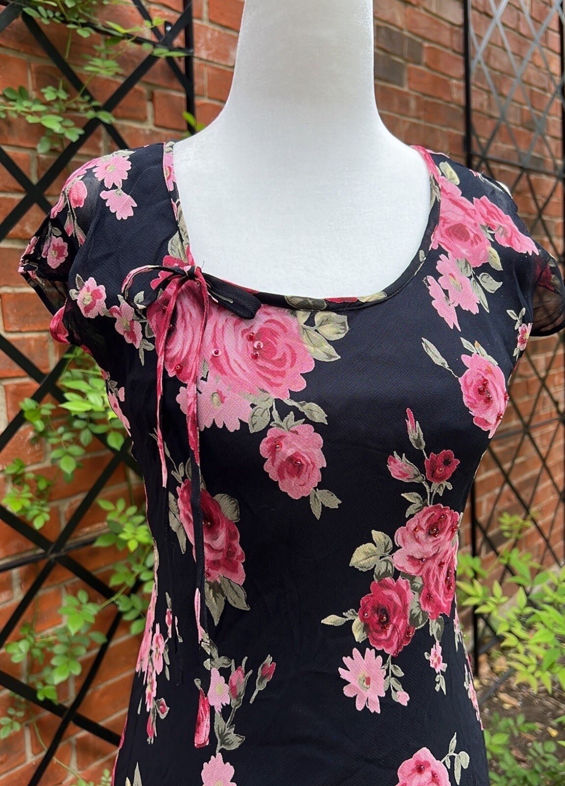 Vintage 1990s Beaded Floral Special Occasion Formal Prom Dress Size P S-XS