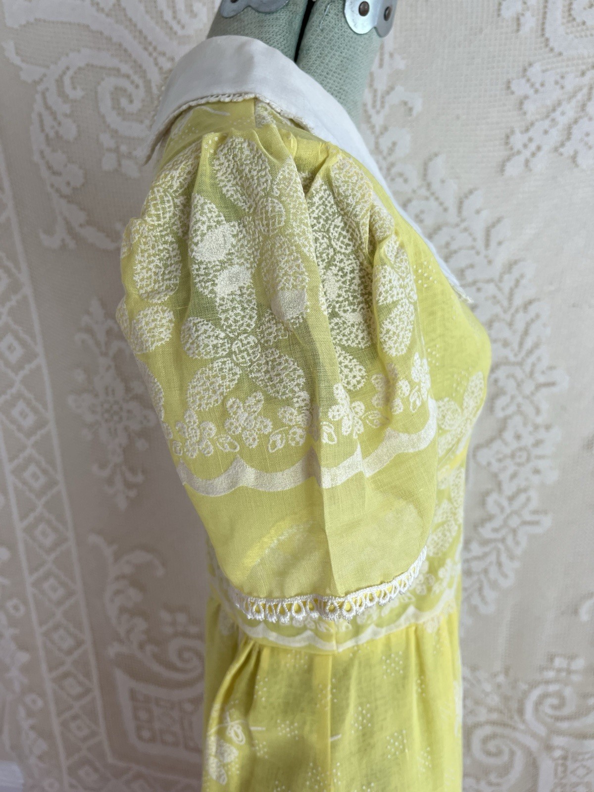 Vintage 1960s 1970s Peggy Barker Yellow Floral Shirt Dress Maxi Mod 60s 70s
