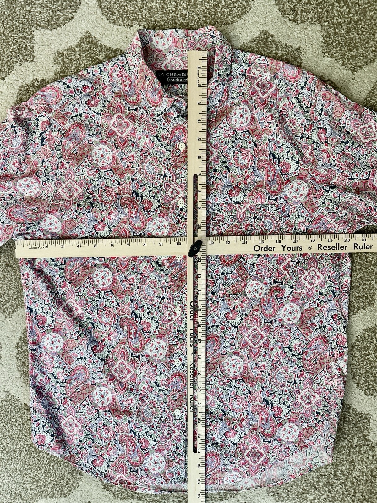 VTG Cacharel SzM Cotton Pink Floral Paisley Shirt La Chemiserie France 80s