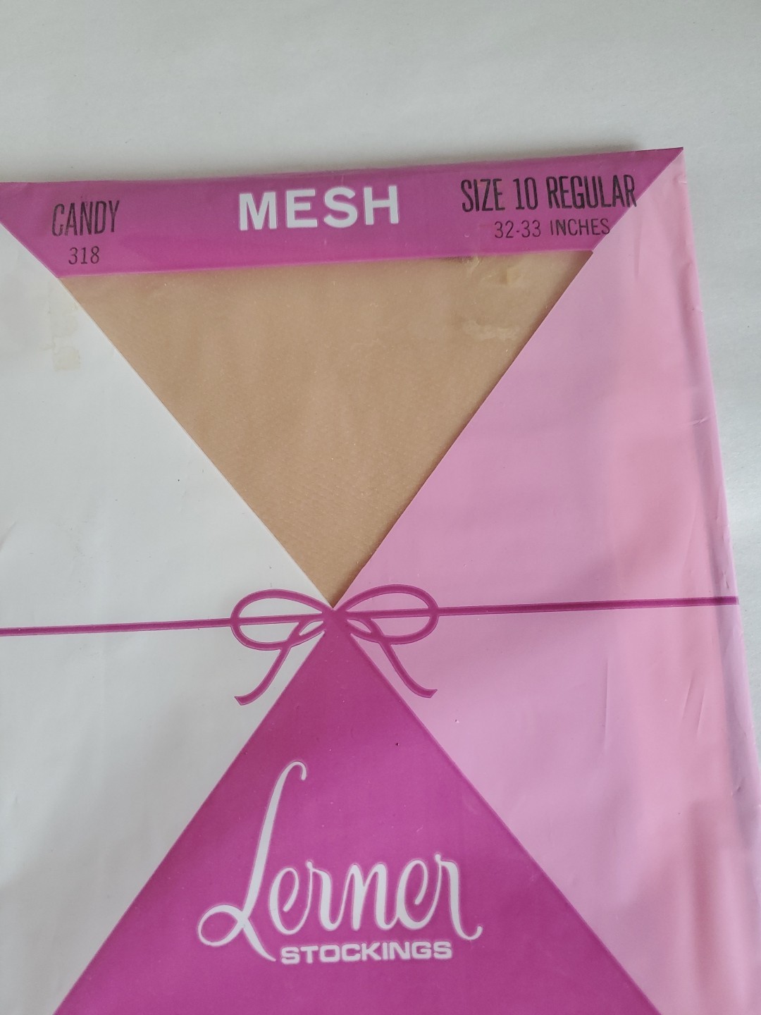 Vintage Mesh Nylon LERNER Stockings Size 10 Regular 32-33 Inches CANDY 318 NOS