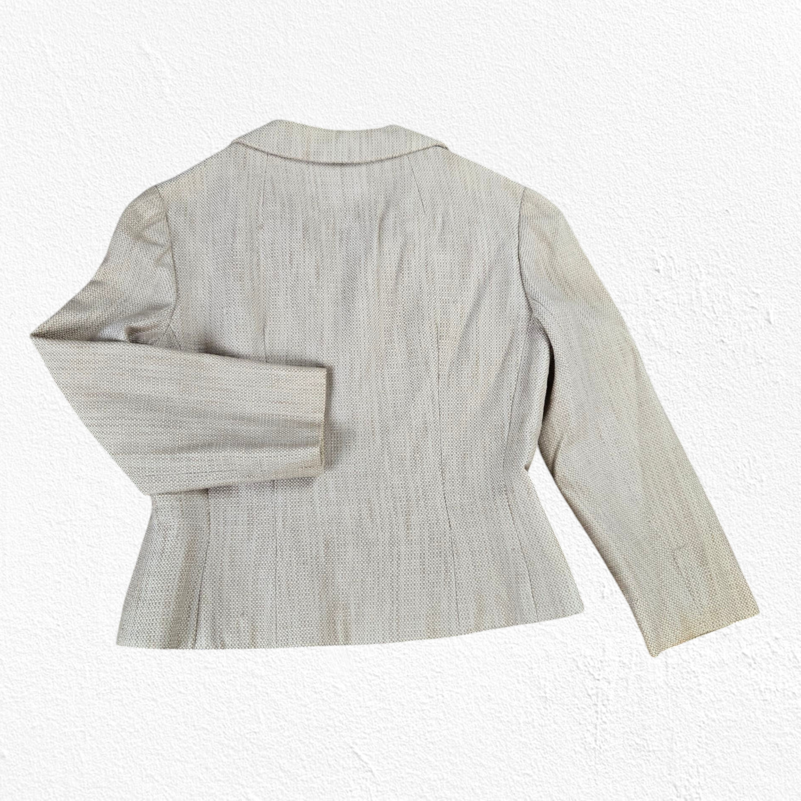 50s Vintage Adele Simpson Beige Tweed Blazer Sheath Classic Dress Set Size 2