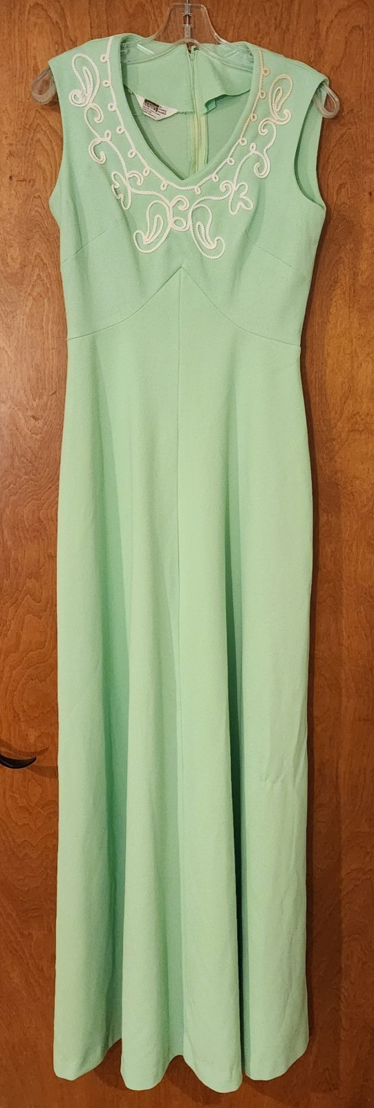 Vintage 70&rsquo;s Montgomery Ward Maxi Dress Mint Green Poly Zip Back Dress 12 Tall