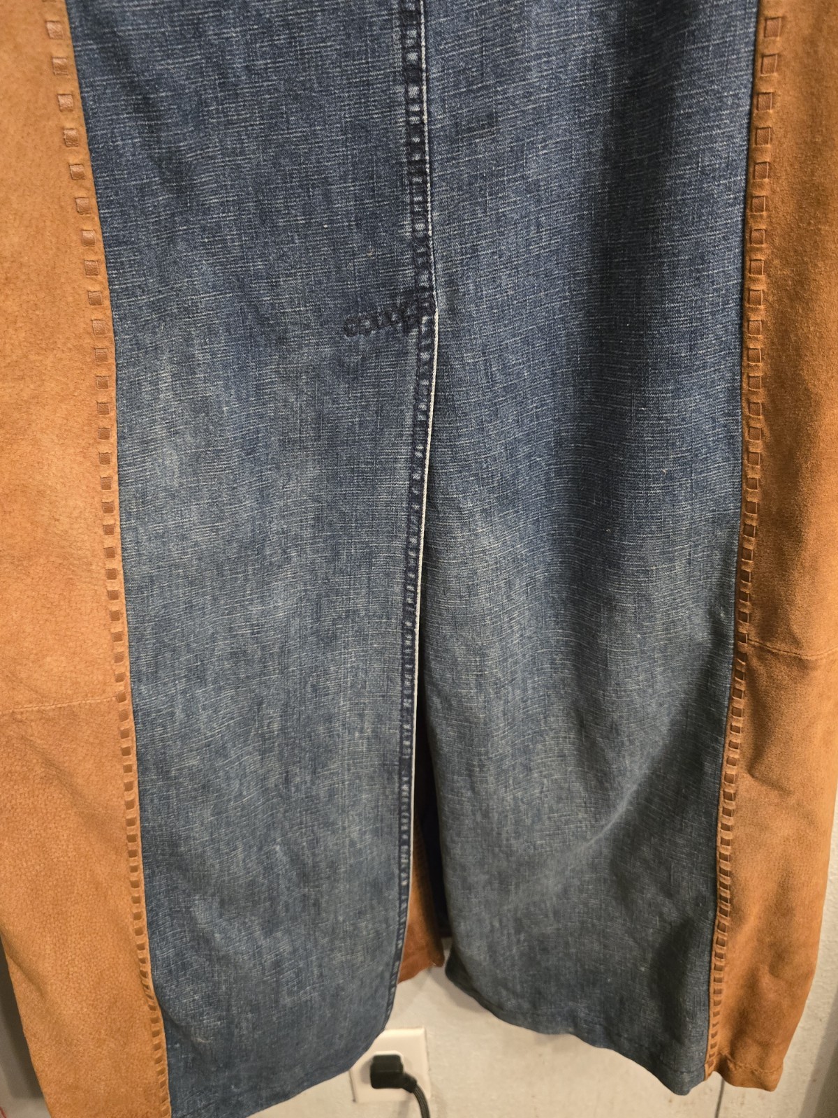 Vintage Cripple Creek Western Leather Denim Duster Long Jacket Trench Coat