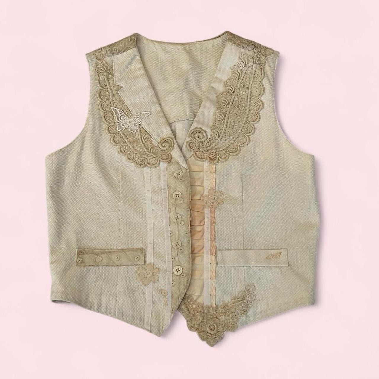 Vintage 1980s Edwardian Victorian Lace Vest Applique Venetian Antique Bridal