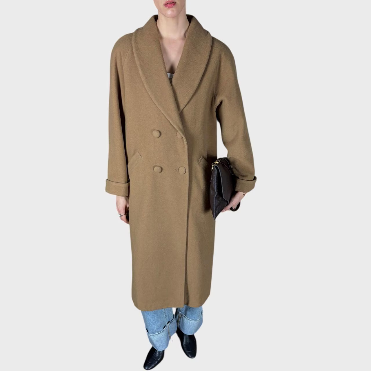 Vintage Beige Wool Coat Classic Minimalist Warm Winter Coat size US10/12; EU42