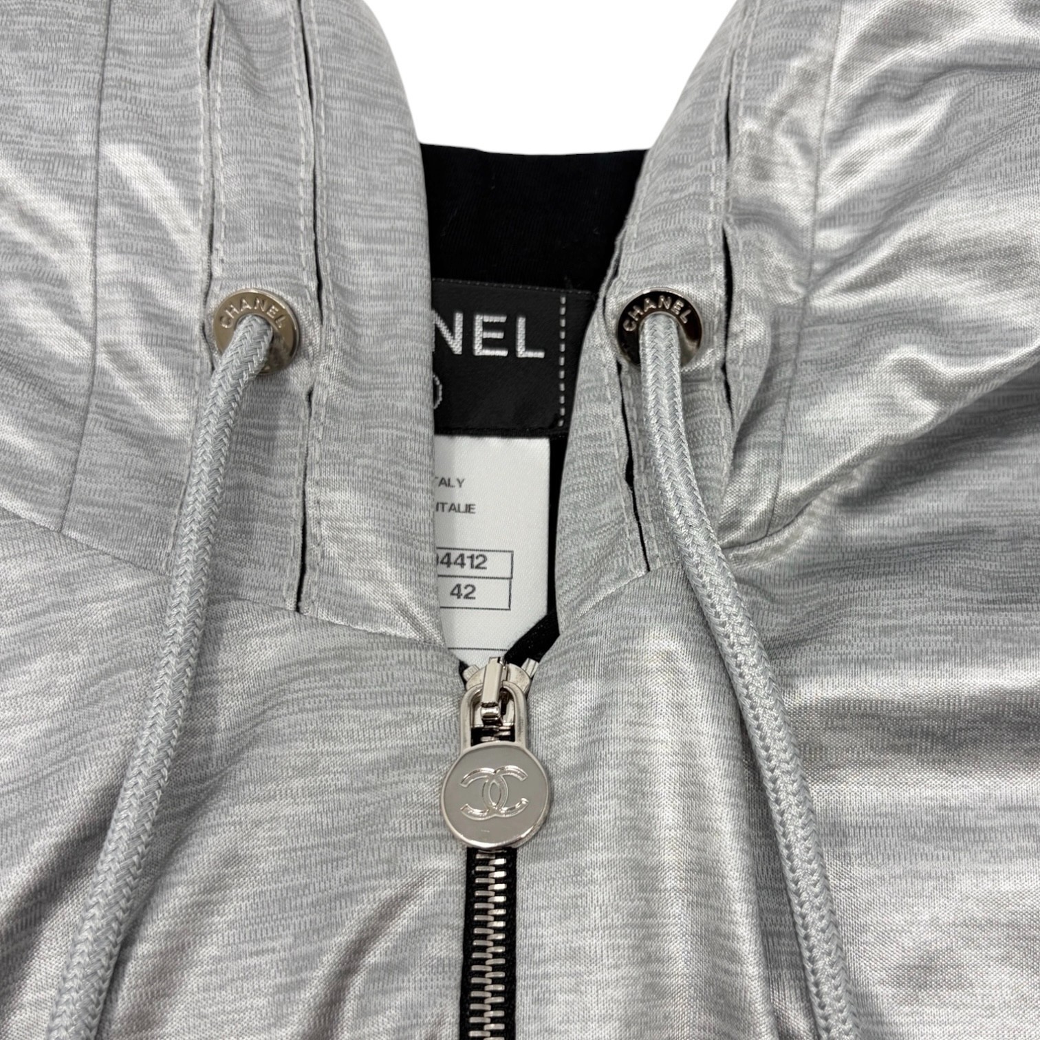 CHANEL Vintage P43484 Big CC Logo Zip Hoodie Jacket #42 Silver Black 901958