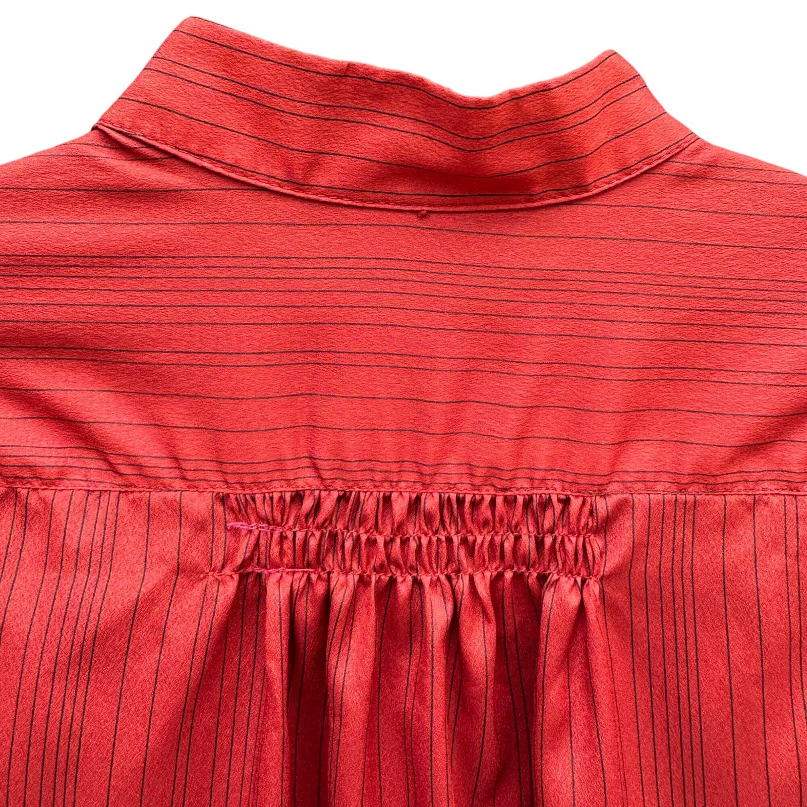 First Glance Vintage 80s Secretary Core Pinstripe Smocked Pinstripe Blouse L