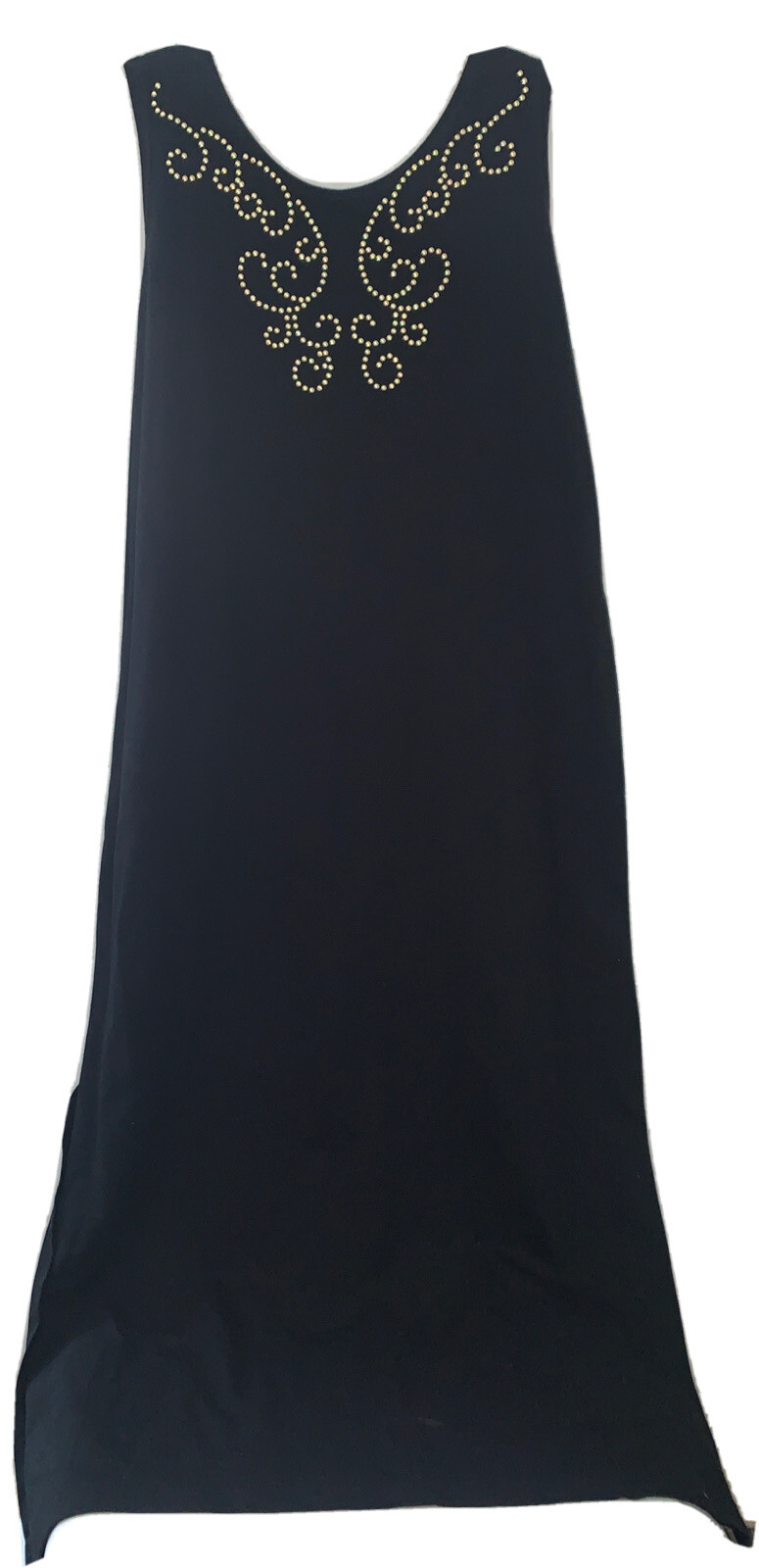 TYPHOONS by Melissa Dress Tank Maxi Beaded Cotton High Slit Black Size XL VTG