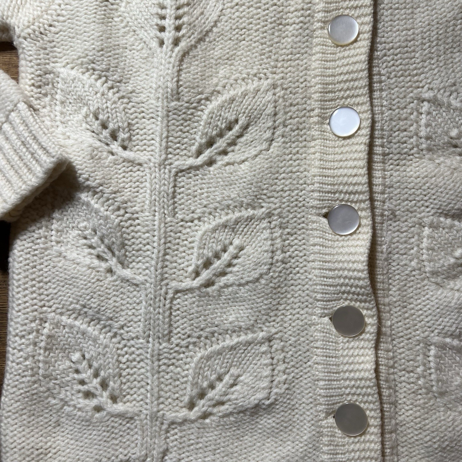Vintage 60s Miles Sweaters Leaf Pattern Knit Cardigan Shawl Collar Wool Sweater