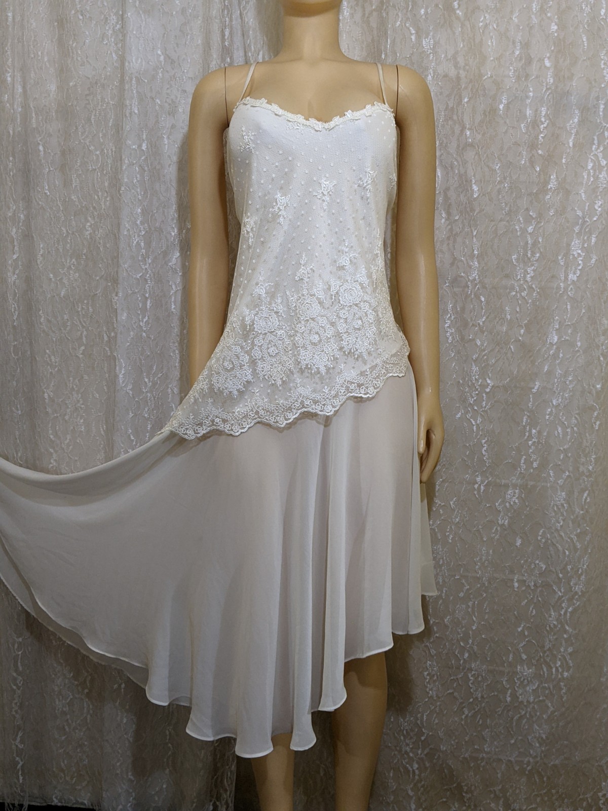 Vintage XL Slant Hem Delicates Crisscross Adjustable Straps Chiffon Nightgown