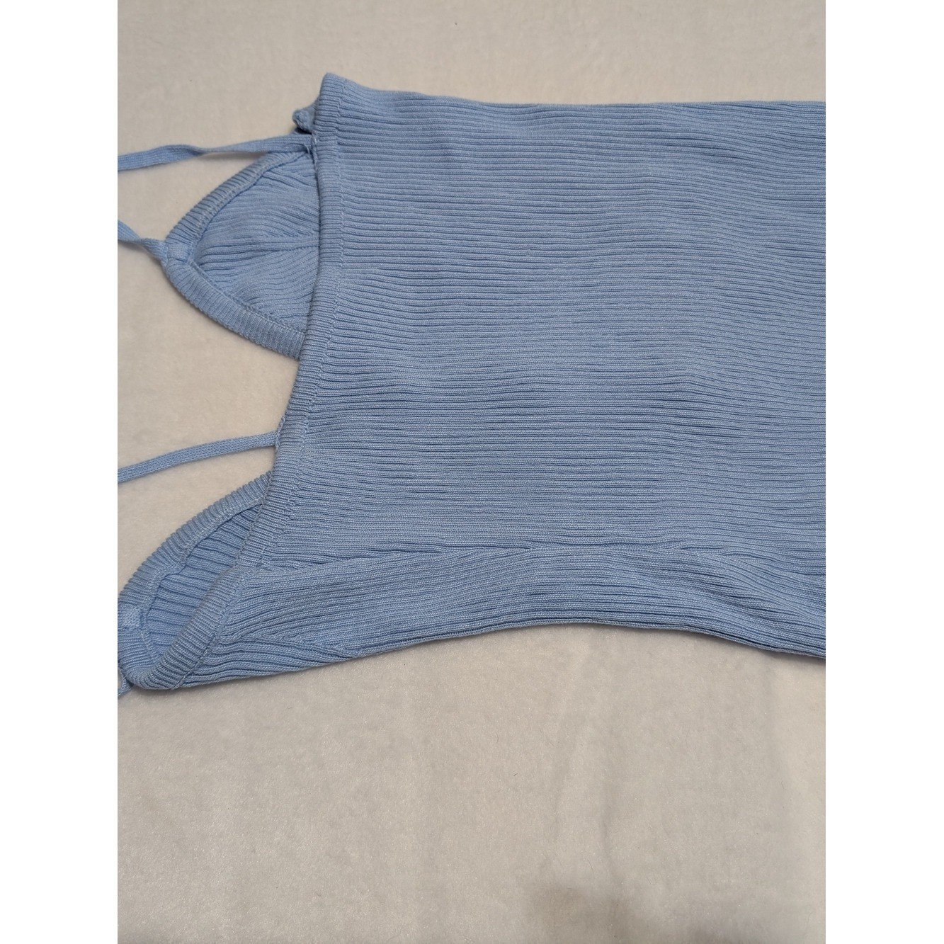 Light Blue Ribbed Knit Cami with Gold Accent Buttons Old Money Business Casual