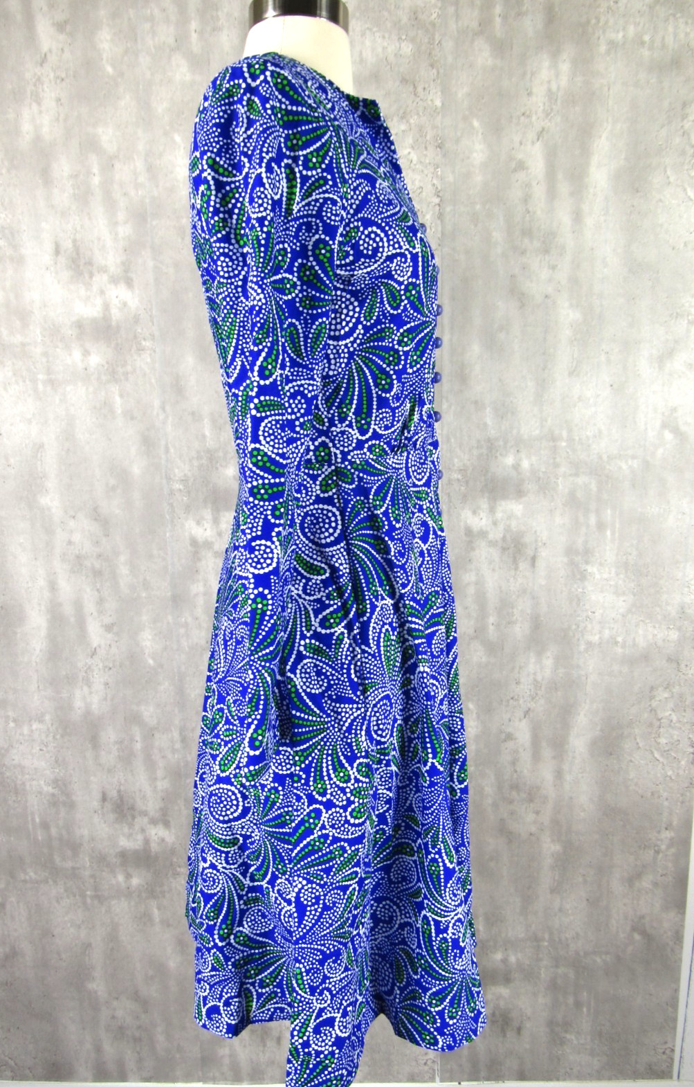 Vtg 70s Psychedelic Print Mini Dress Hippie All Over Print Purple Green