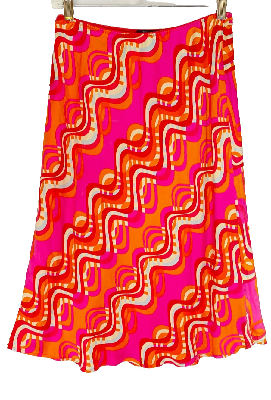 Vintage 1990s pink silk skirt M THE LIMITED orange patterned Y2K 1960s knee midi