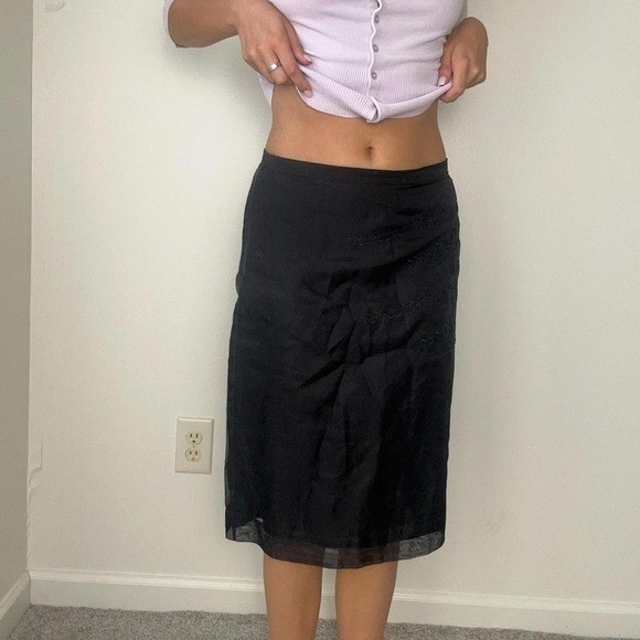 vintage chic mid rise 100% silk midi skirt