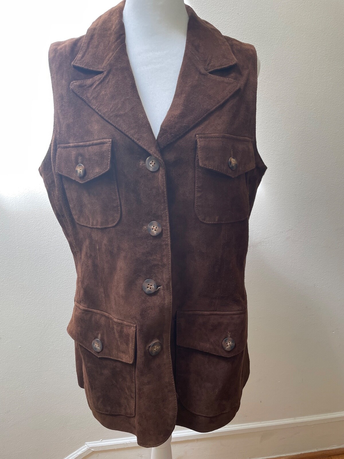 Vintage Women&rsquo;s Harold&rsquo;s Brown Suede Vest 4 Pocket Button Up Size Large