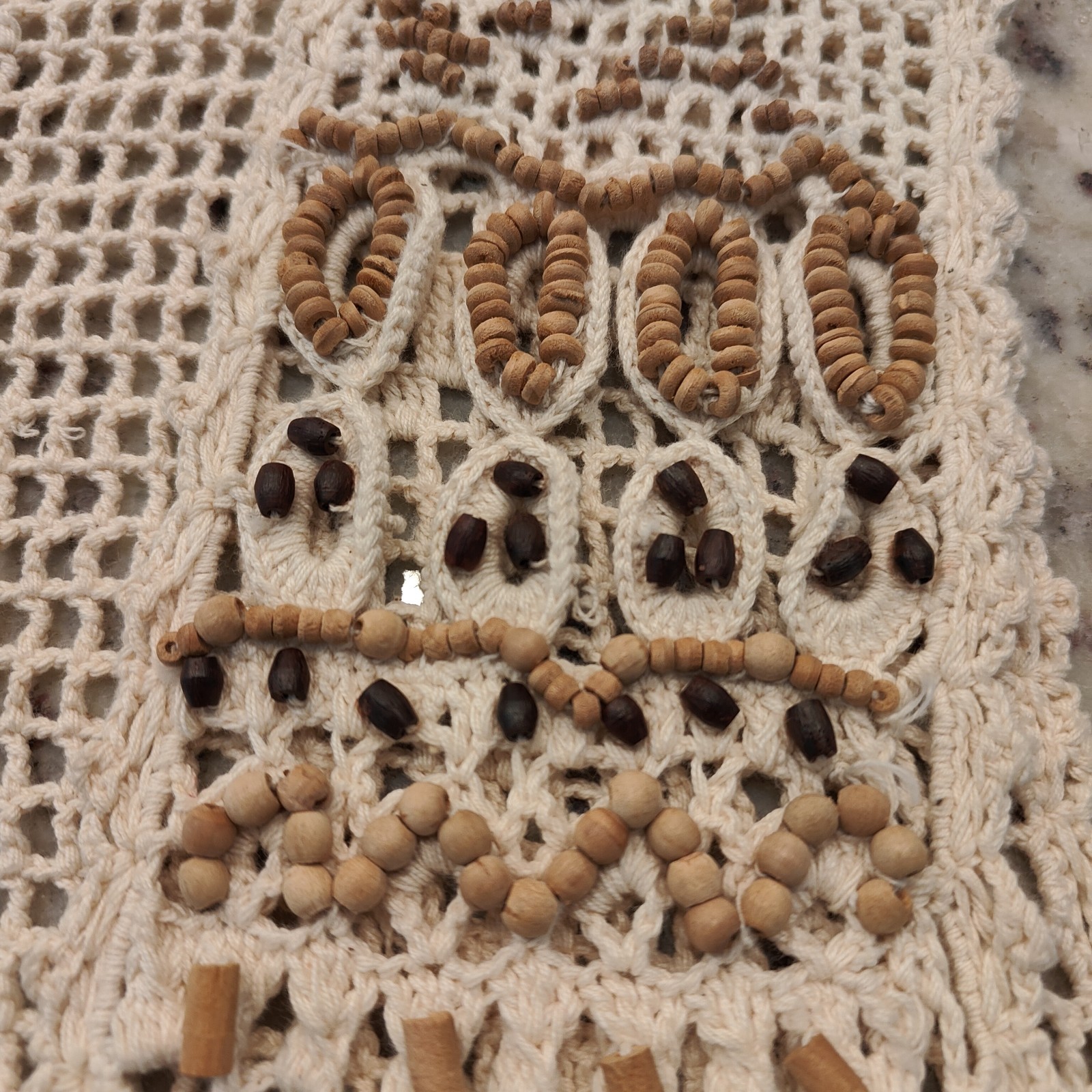 Ann Tjian for Kenar Macrame Wood Beaded Boho Festival Hippie Vest Small Petite