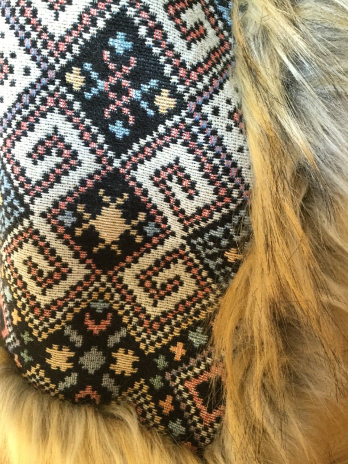 FLYING TOMATO Needlepoint Tapestry Vest Faux Fur Shearling Trim~BOHO~Cowgirl M