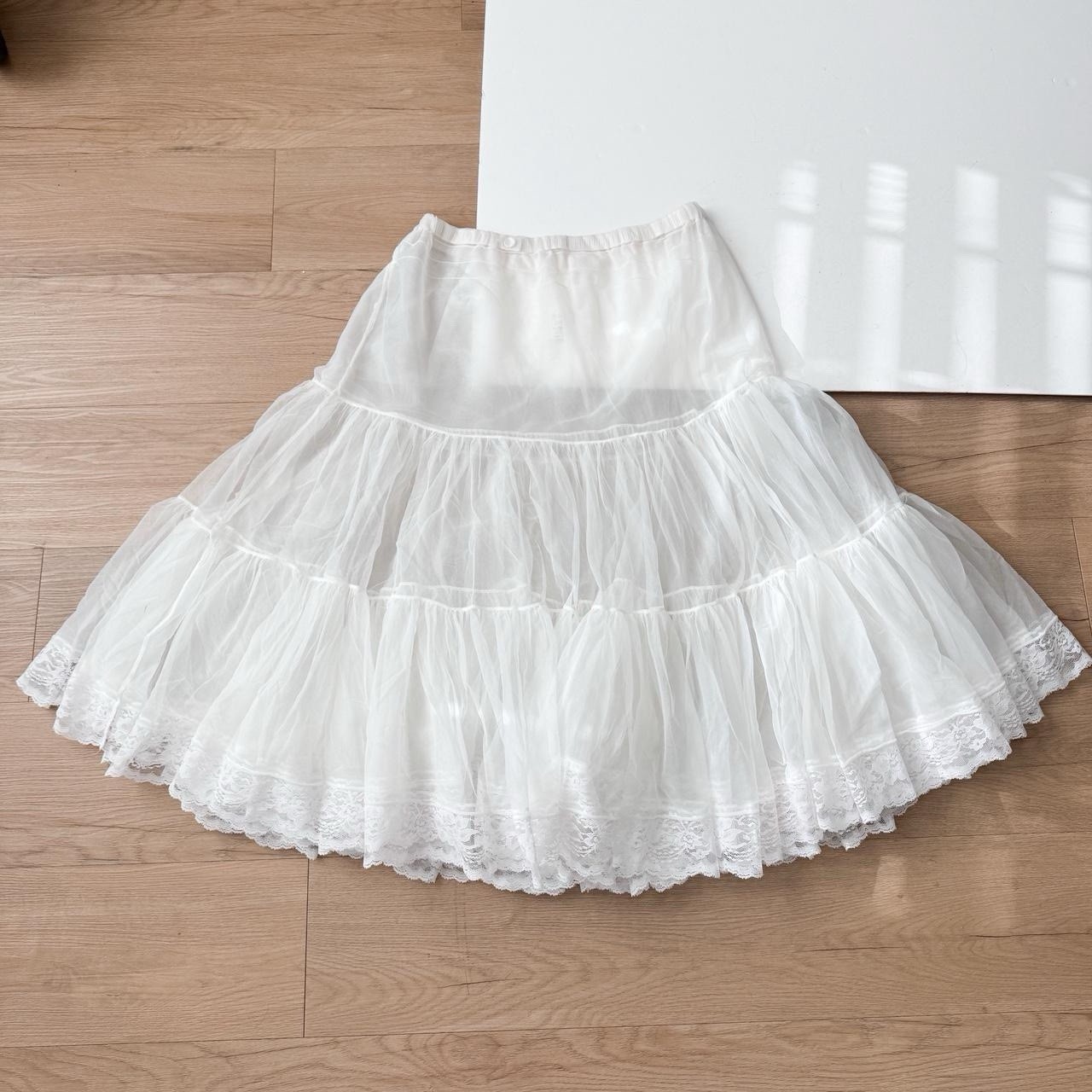 Vintage 70s/80s White Petticoat Skirt Prairie Square Dance Tiered XL Mesh USA