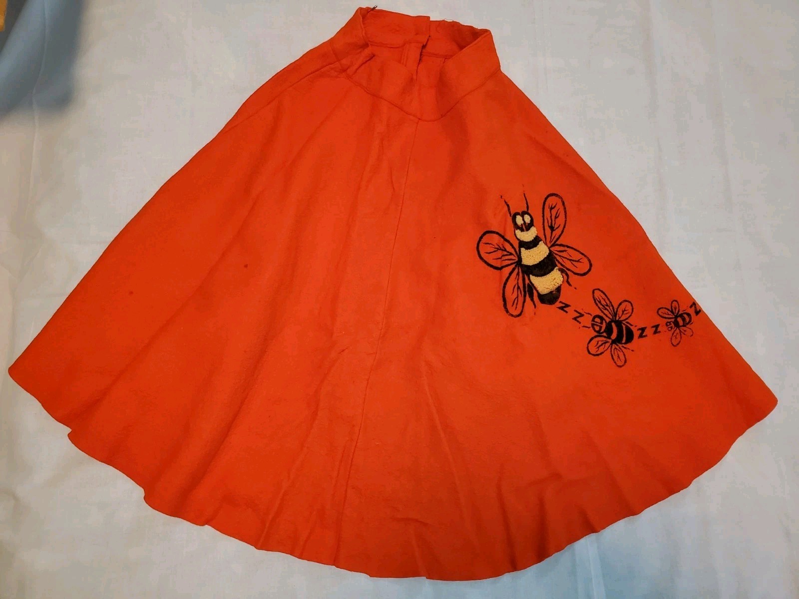 Vintage 70s Womens Juniors Homemade Handmade Orange Bumble Bee Skirt 22&Prime; Waist