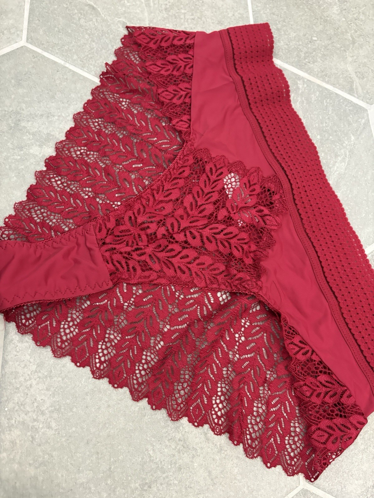 NEW Liquid Satin Panty High Rise Lace Hipster Red Panties XL NWOT