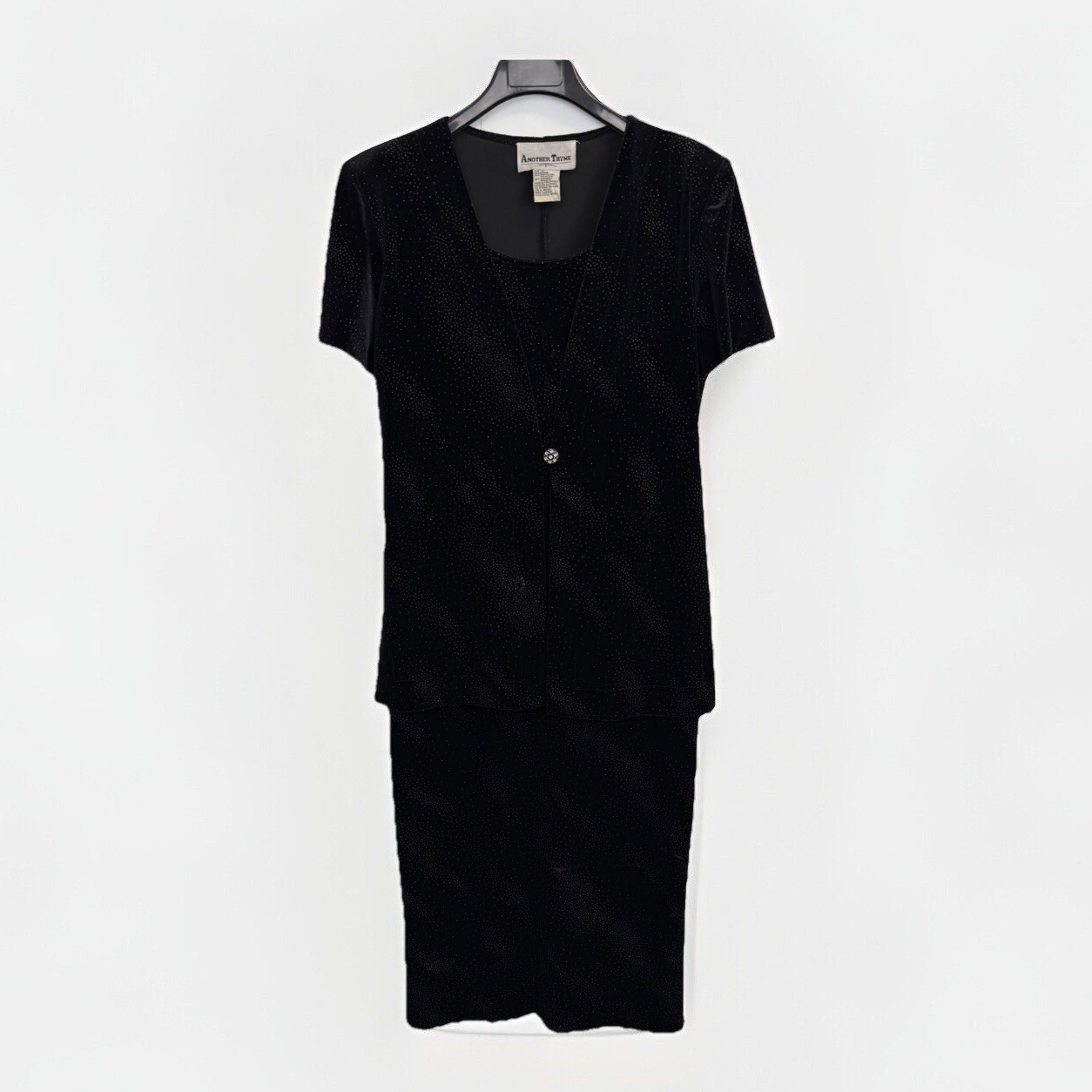 ANOTHER THYME Women’s 12 Black Velvet Silver Glitter Stretch Formal Dress 2-fer