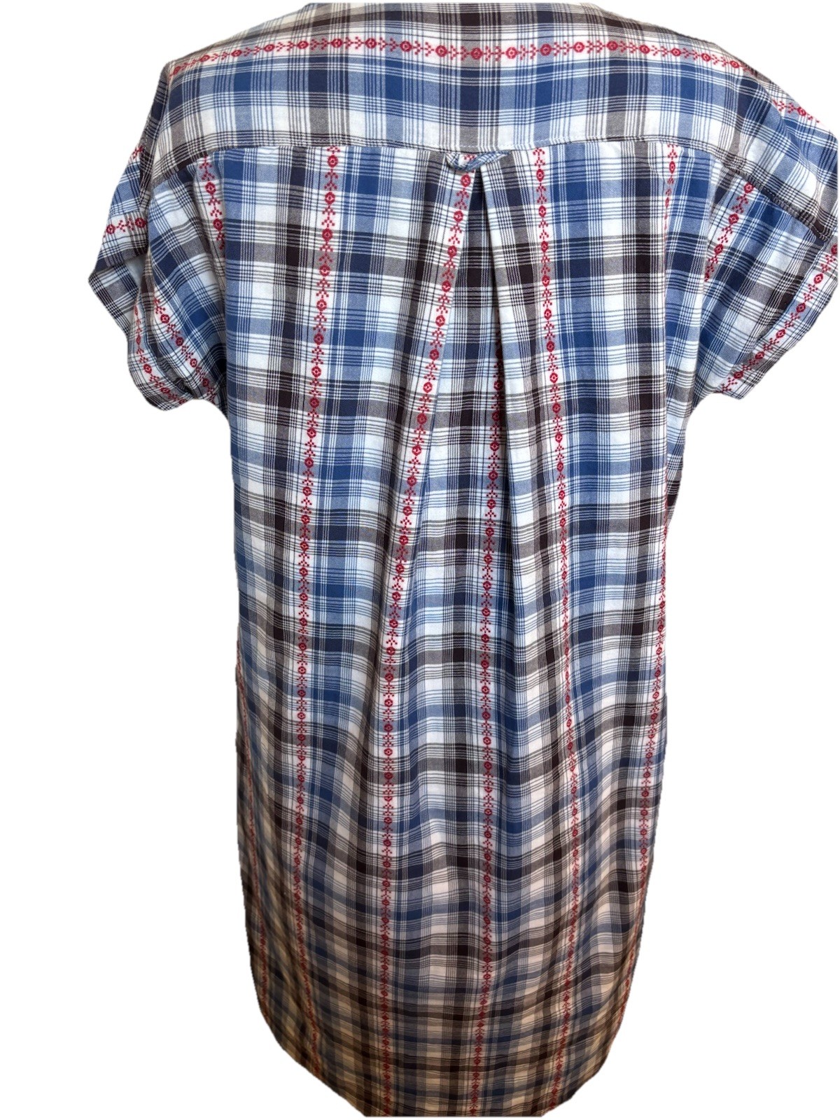 VTG Handmade Plaid Cross Stitch Embroidered Shift Dress House Dress Size MED
