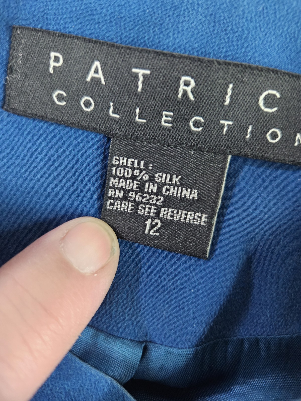Vtg 90&rsquo;s Patrick Collection 100% Silk Pant Suit Women 12 Blue Shoulder Pad Read