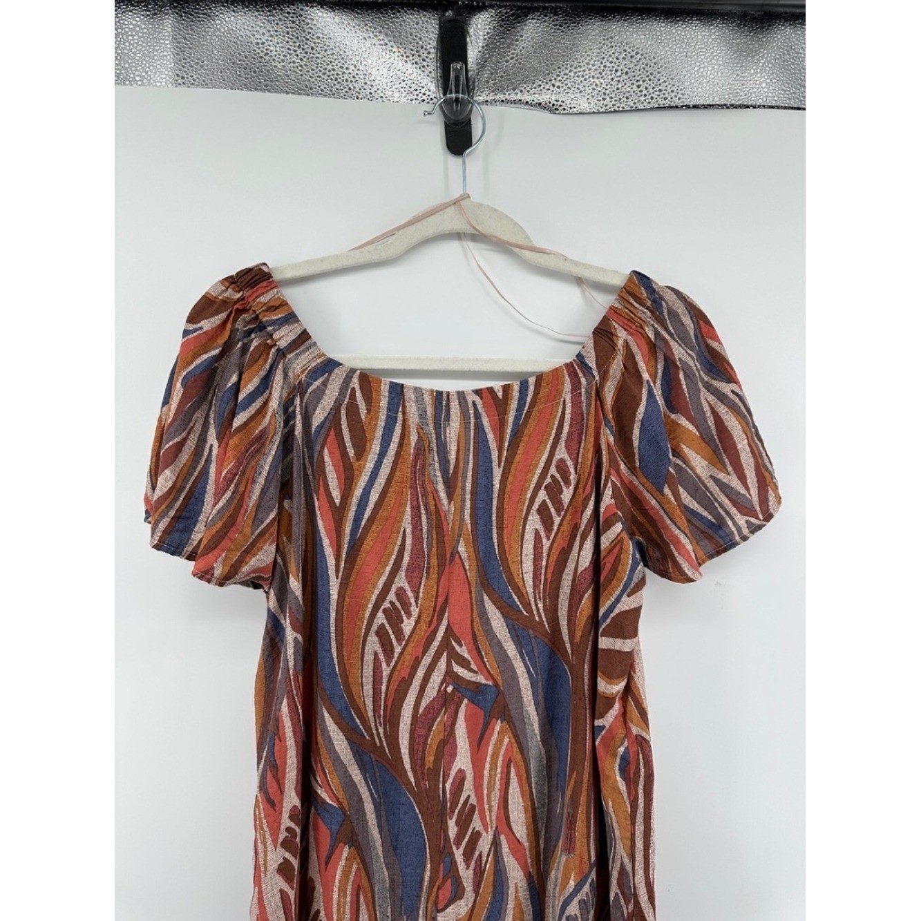Robbie Bee Cottagecore Boho Coastal Retro Rust Multicolor Wave Print Dress SzL