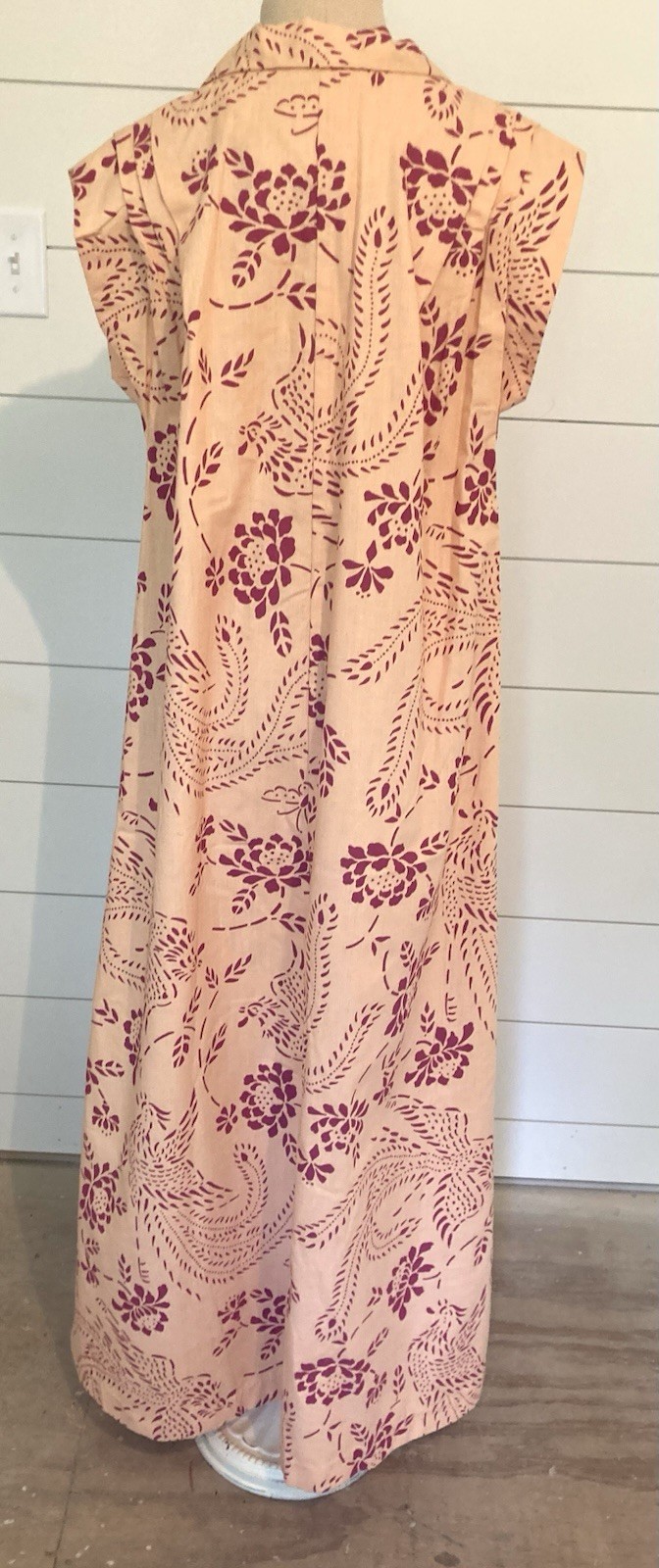 Vntg 1990s Hawaiian muumuu maxi dress peasant dress peacocks butterfly XL B 44