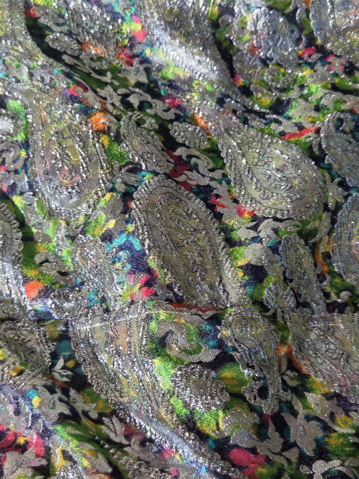 Vintage 1950 Silver Metallic Brocade Opera Coat Paisley Floral Lame Jacket As Is
