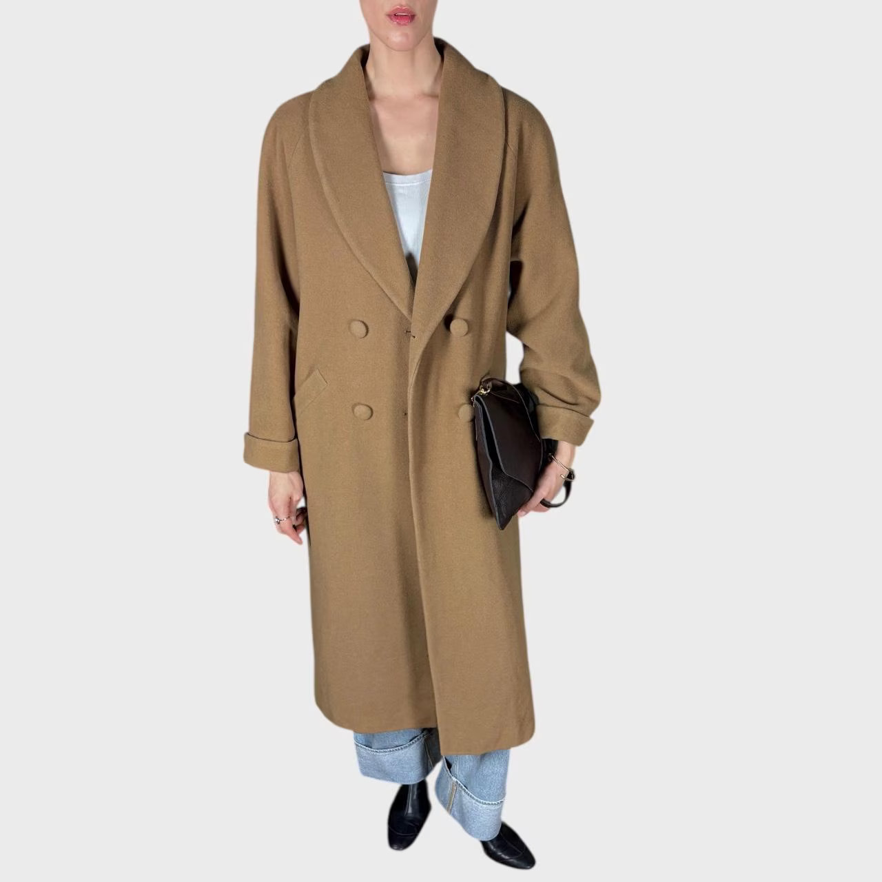 Vintage Beige Wool Coat Classic Minimalist Warm Winter Coat size US10/12; EU42