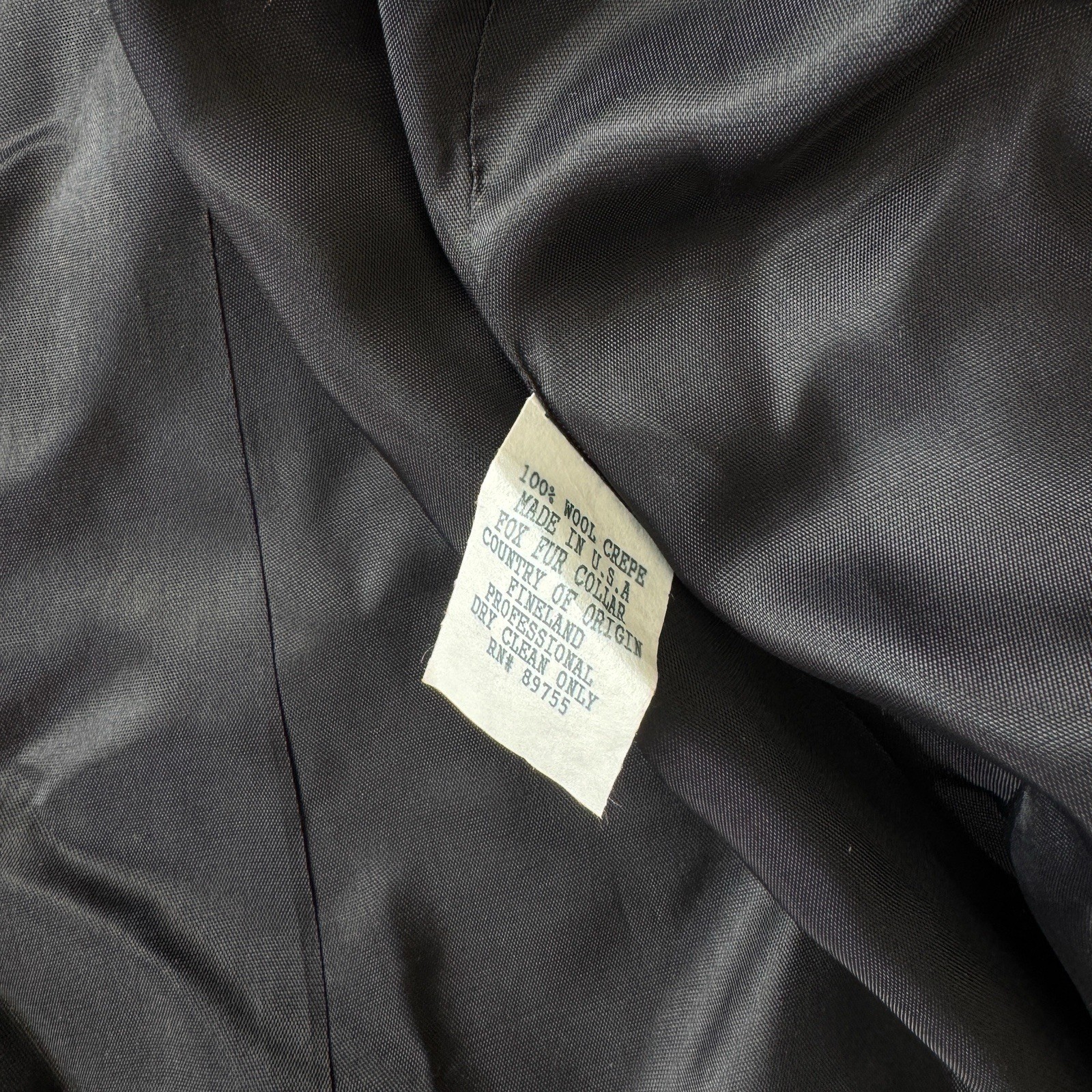 Vintage Wool Jacket Fox Fur Collar Black USA 90s Simonton Studio Large