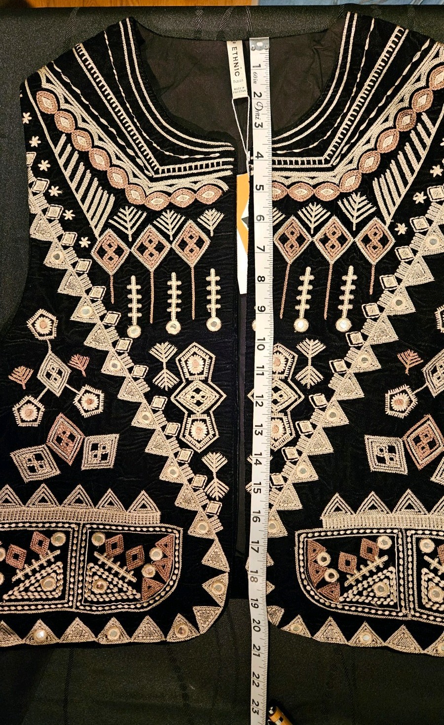 Black Velvet Mirror Work Embroidered Ethnic Vest Waistcoat New With Tags Boho