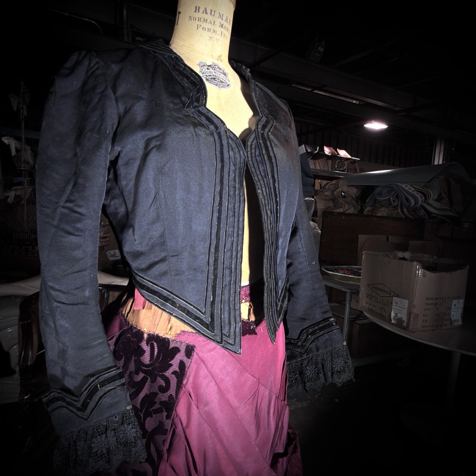 Antique Satin Victorian Mourning Bodice | 1880s Structured Tailored Jacket Goth