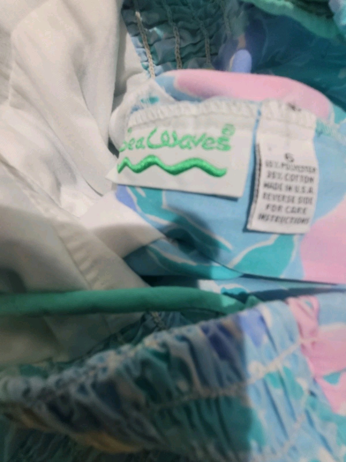 VTG 70s SEA WAVES POLYESTER COTTON SMOCKED BACK SWIMSUIT WOMENS SIZE 6