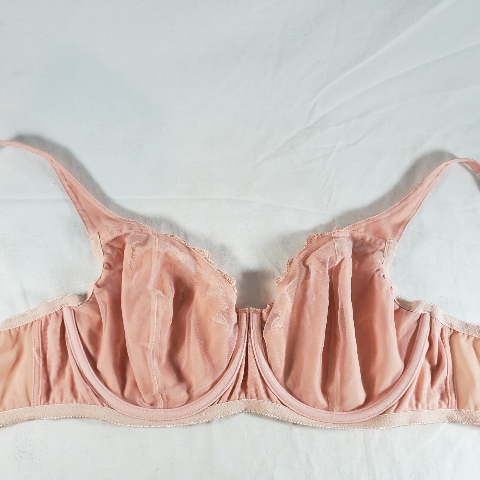 Victoria&rsquo;s Secret Unlined Full Coverage Bra 40DD Peach Pink Embroidered Floral