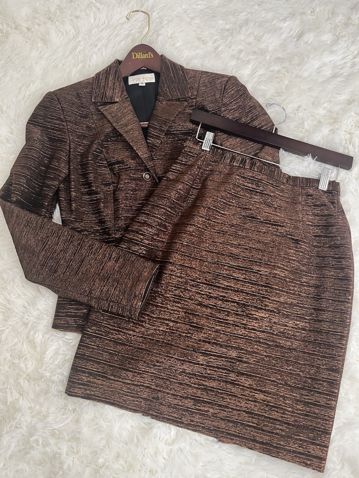 VTG Cache Copper Gold Blazer Skirt Jewel Buttons