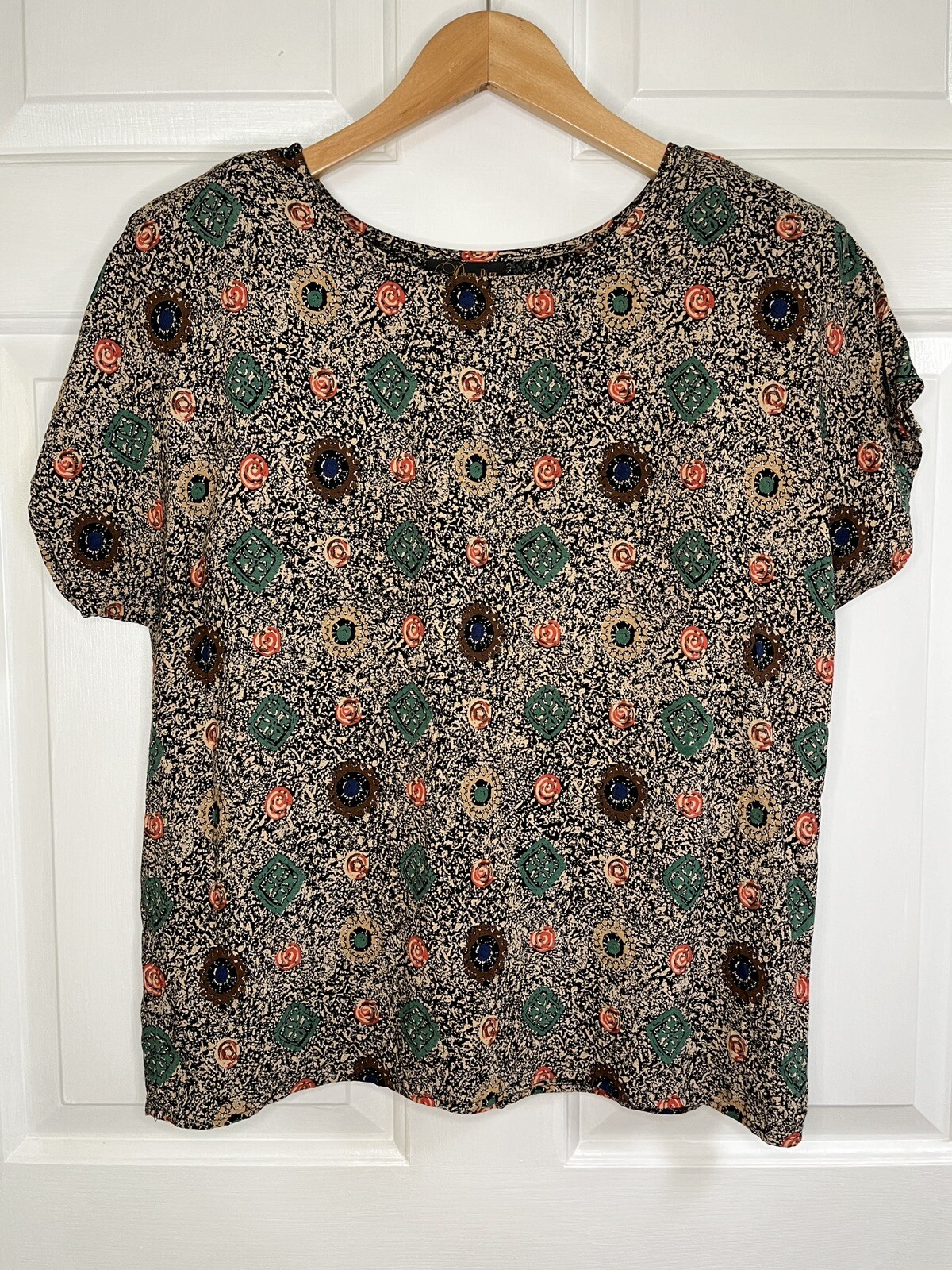 Vintage David Paul New York 90s Blouse Floral Womens Size Large Shoulder Pads
