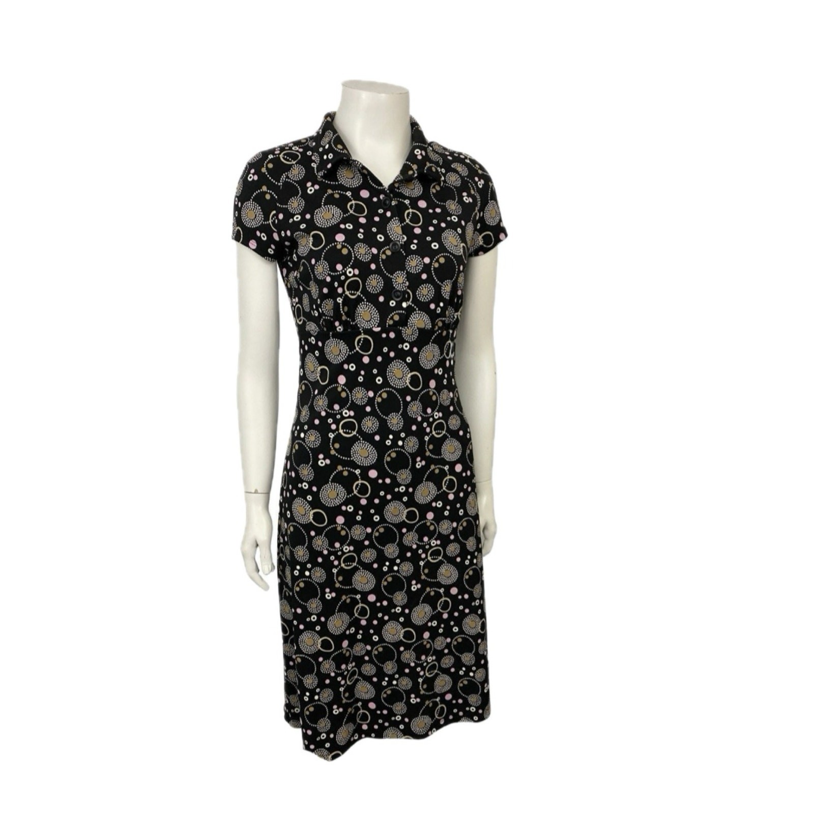 Vintage 90s Y2K Mod Dot Dress Collared Empire Waist Indie Retro Small ^