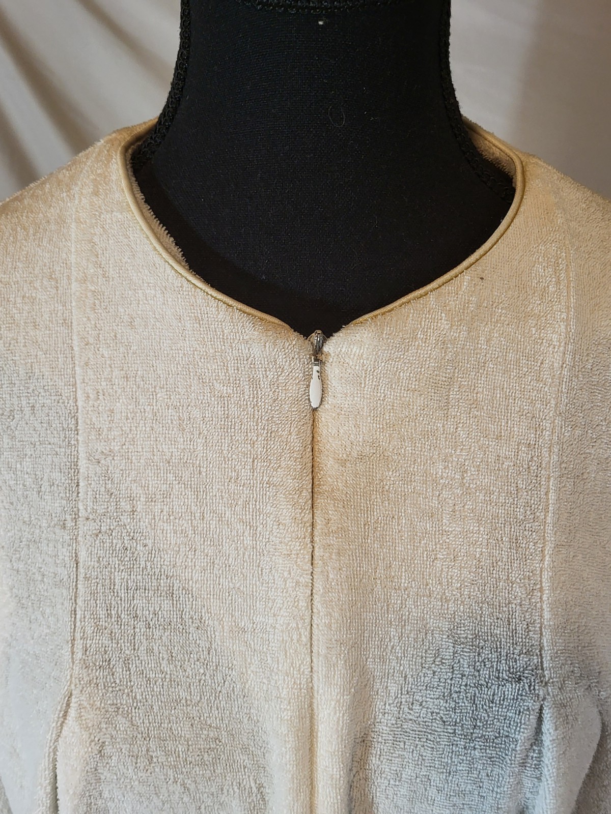 Vintage David Brown Ivory Embroidered Puffed Sleeves Mumu Dress Terrycloth