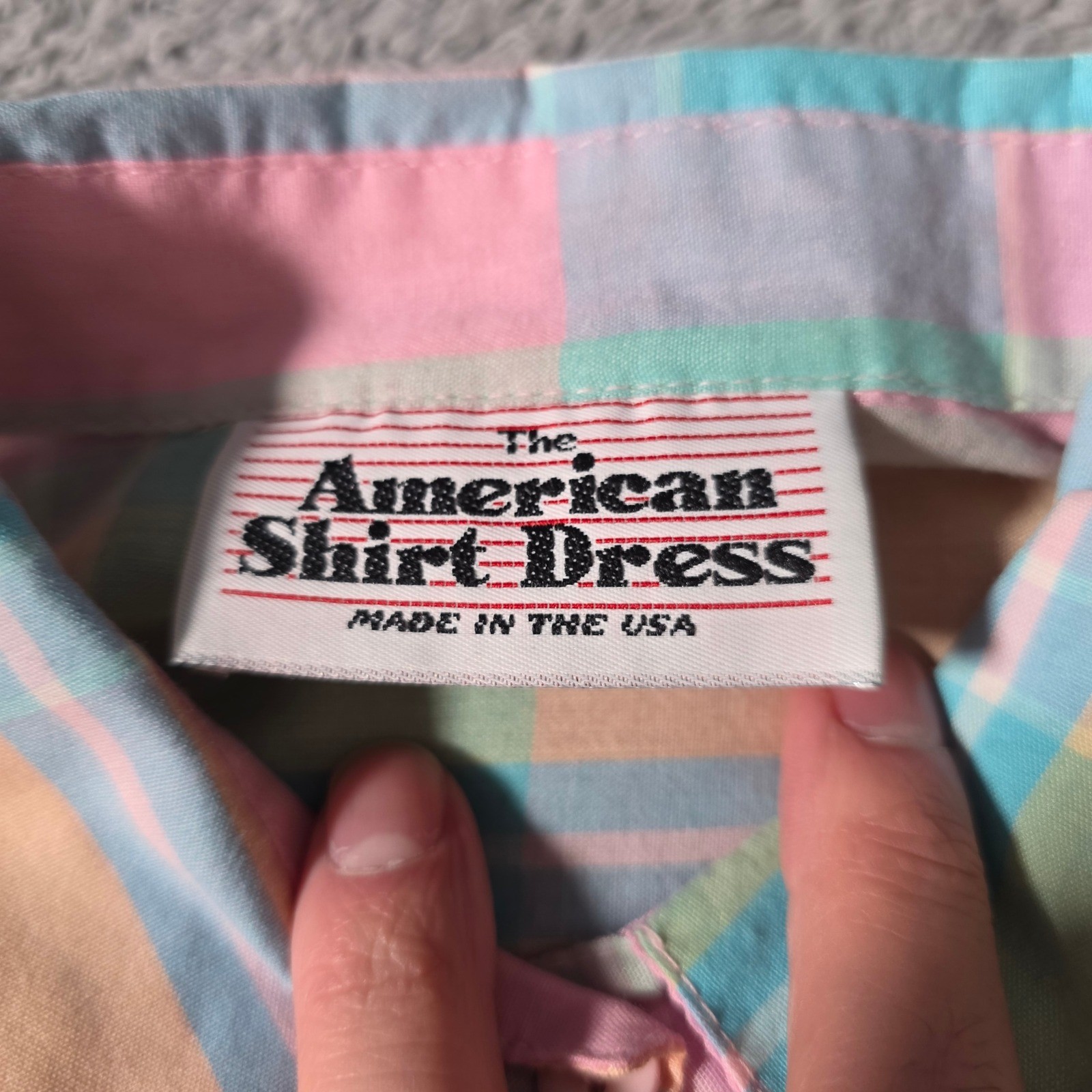 The American Shirt Dress Womens M Pastel Plaid Button Front Elastic Waist Pocket