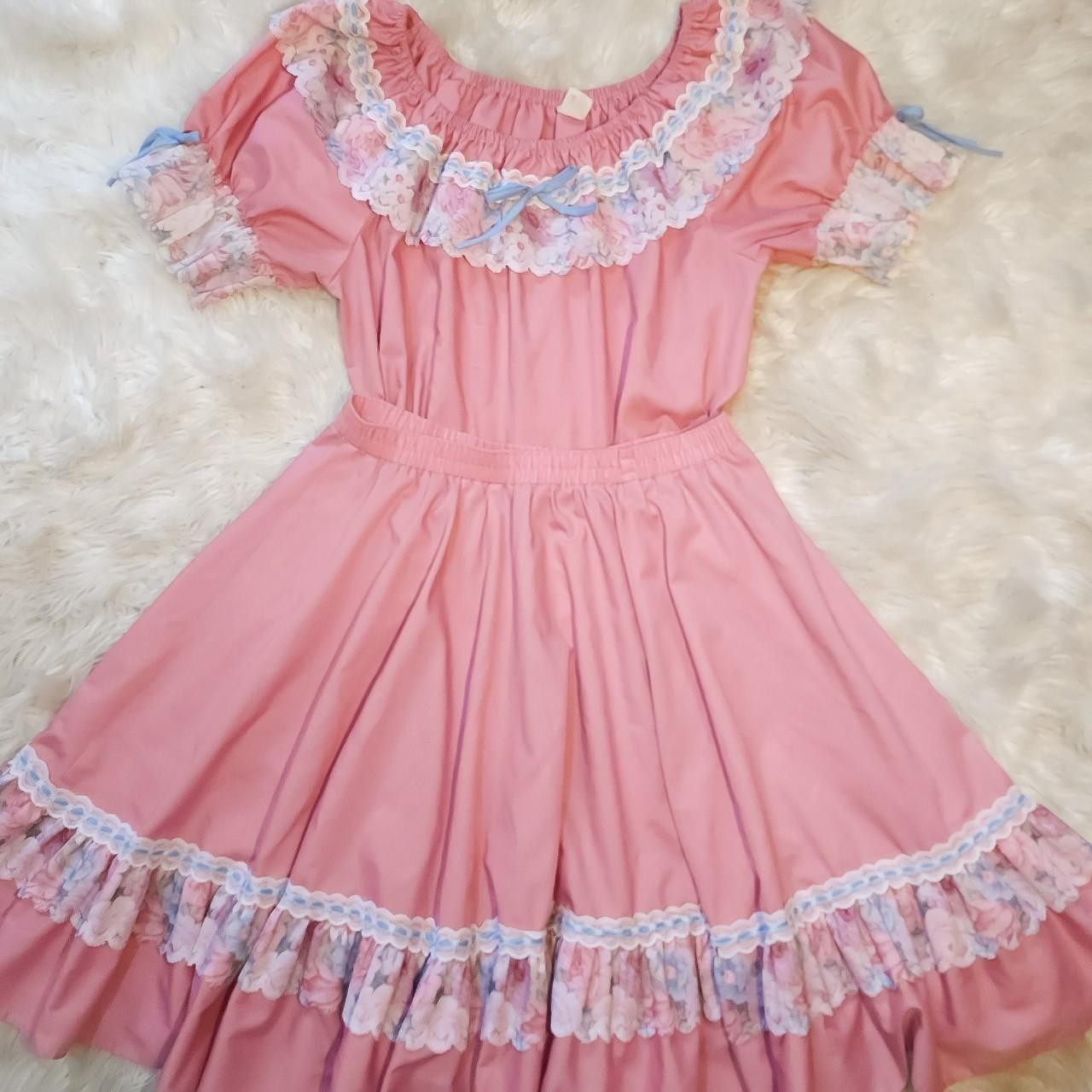 Vintage 1970s Partners Please Malco Modes two-piece prairie Cottage set pink