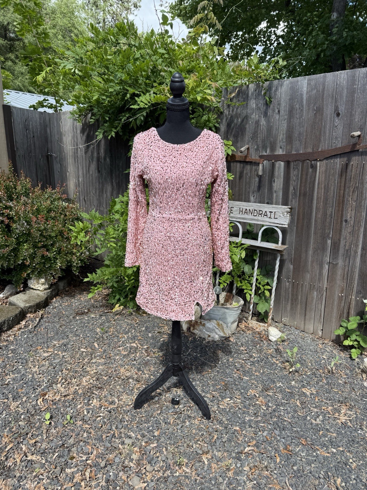 R Viomos Pink Satin Sequin Cocktail Dress Size M