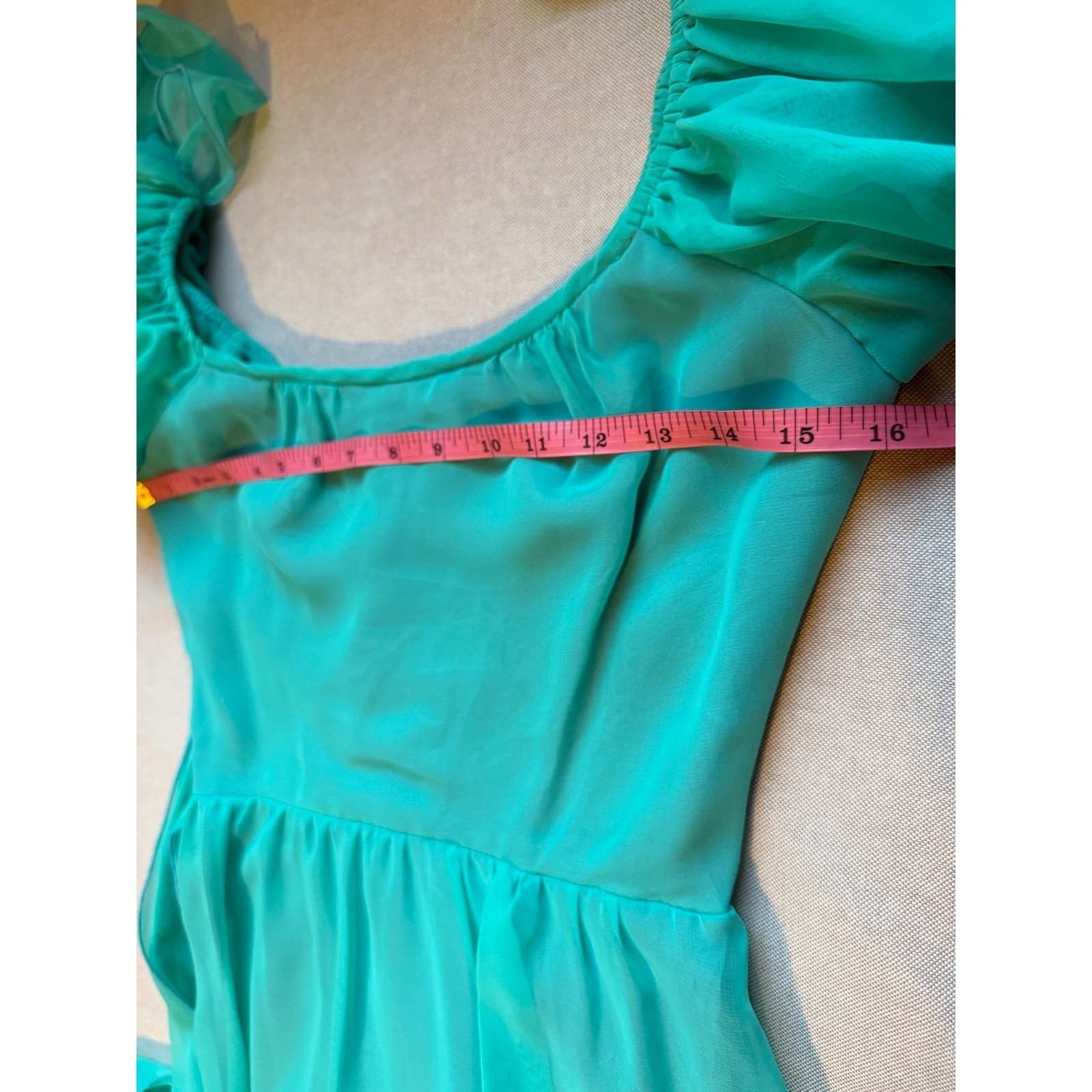 VTG House of Bianchi Gown Sz XS 0-2 Maxi Dress Empire Aqua Cottagecore Romantic