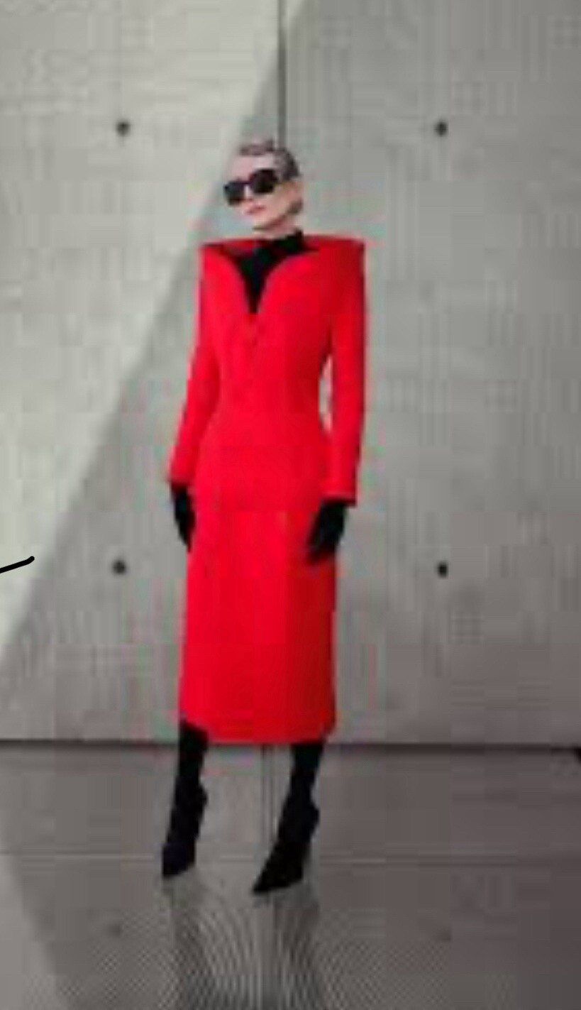 Runway Celebrity High Collar Red Long Coat Jacket M US6-8