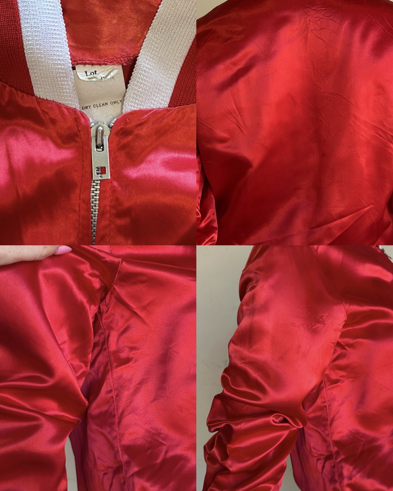 Vintage 70s Red Satin Bomber Jacket Roller Girl Farrah Fawcett Disco 1970s